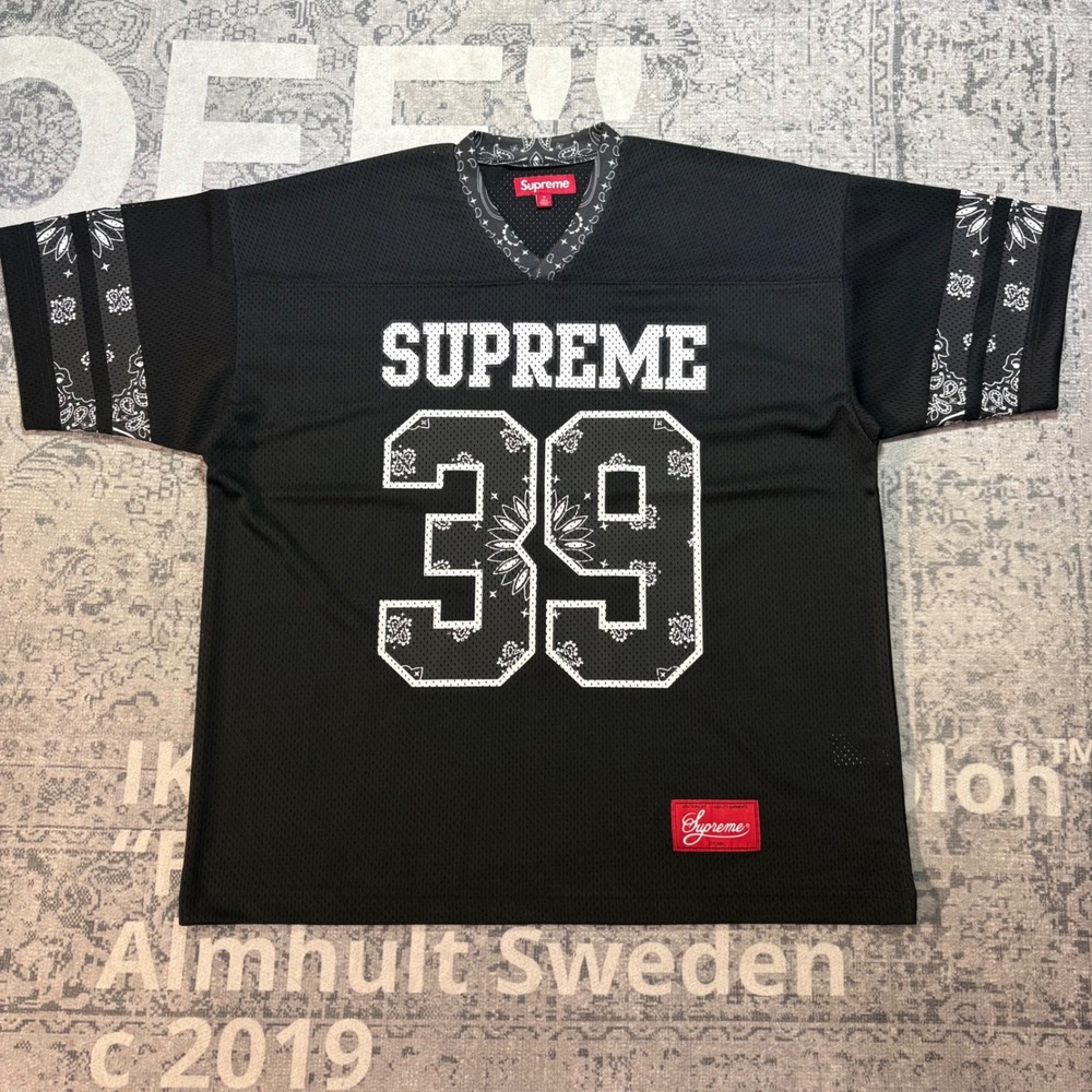 Supreme Bandana Mesh Football Jersey Black White 39 Mens Large Streetwear Top